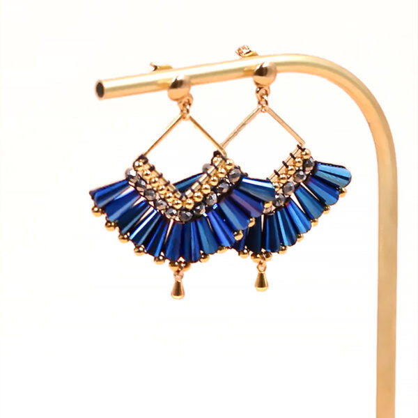 Boucles d'oreilles éventail cana bleu - Bijoux fantaisie faits main