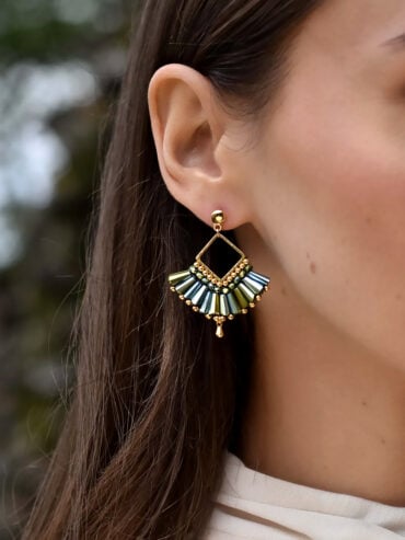Boucles d'oreilles éventail cana zoom détail vert - femme