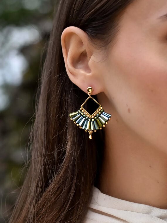 Boucles d'oreilles éventail cana zoom détail vert - femme