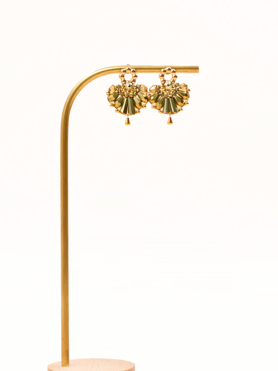 Boucles d'oreilles éventail Chapin vert - bijoux fantaisie plaqué or