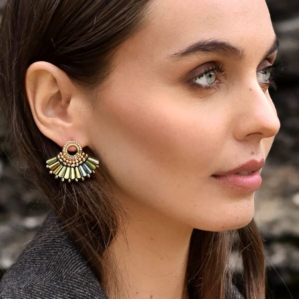 Boucles d'oreilles éventail Jalisco vert femme