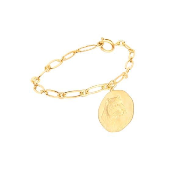 Bracelet médaille panthère - Bijou élégant doré à l'or fin