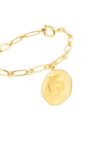 Bracelet médaille panthère - Bijou élégant doré à l'or fin - zoom