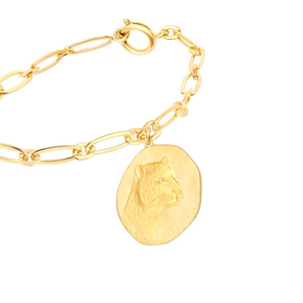 Bracelet médaille panthère - Bijou élégant doré à l'or fin - zoom