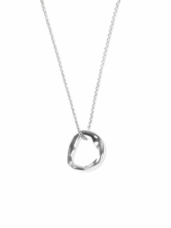Collier Argent Ondes - pendentif ovale ondulé - courbes irrégulières