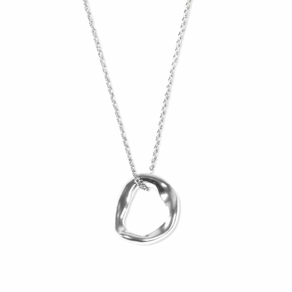 Collier Argent Ondes - pendentif ovale ondulé - courbes irrégulières
