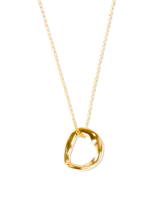 Collier laqué or Ondes - pendentif ovale courbes irrégulières