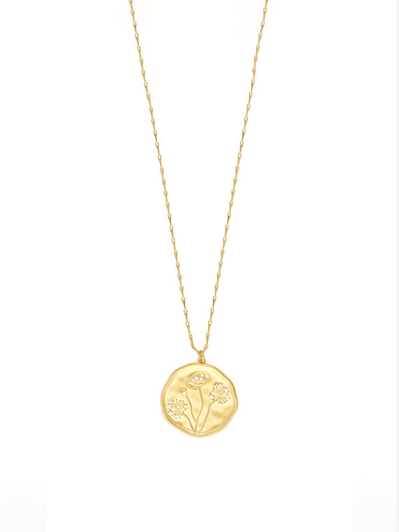 Collier long médaille fleurs poppy