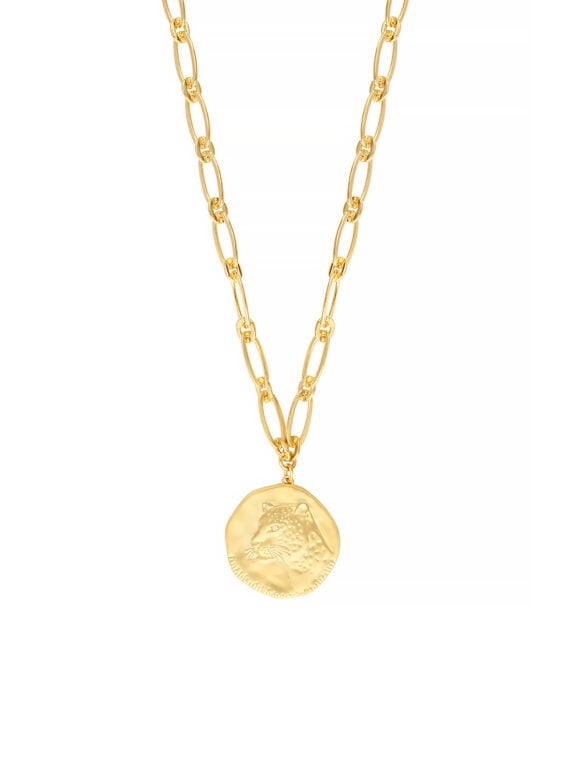Collier médaille panthère. Bijou de créateur doré à l'or fin