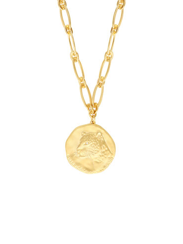 Collier médaille panthère. zoom sur la médaille. Bijou de créateur doré à l'or fin