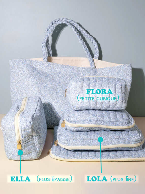 Pochettes en coton liberty fleuri Fleurs Bleues Lola et Ella