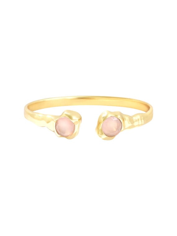 Jonc toi et moi quartz rose. - dorure à l'or fin