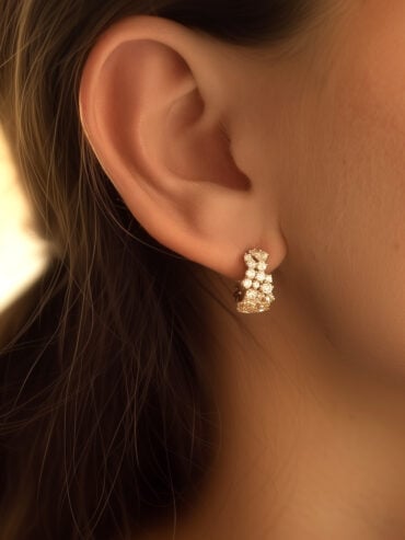 créoles fantaisie avec brillants pour femme - modèle courchevel, plaqué or - zoom