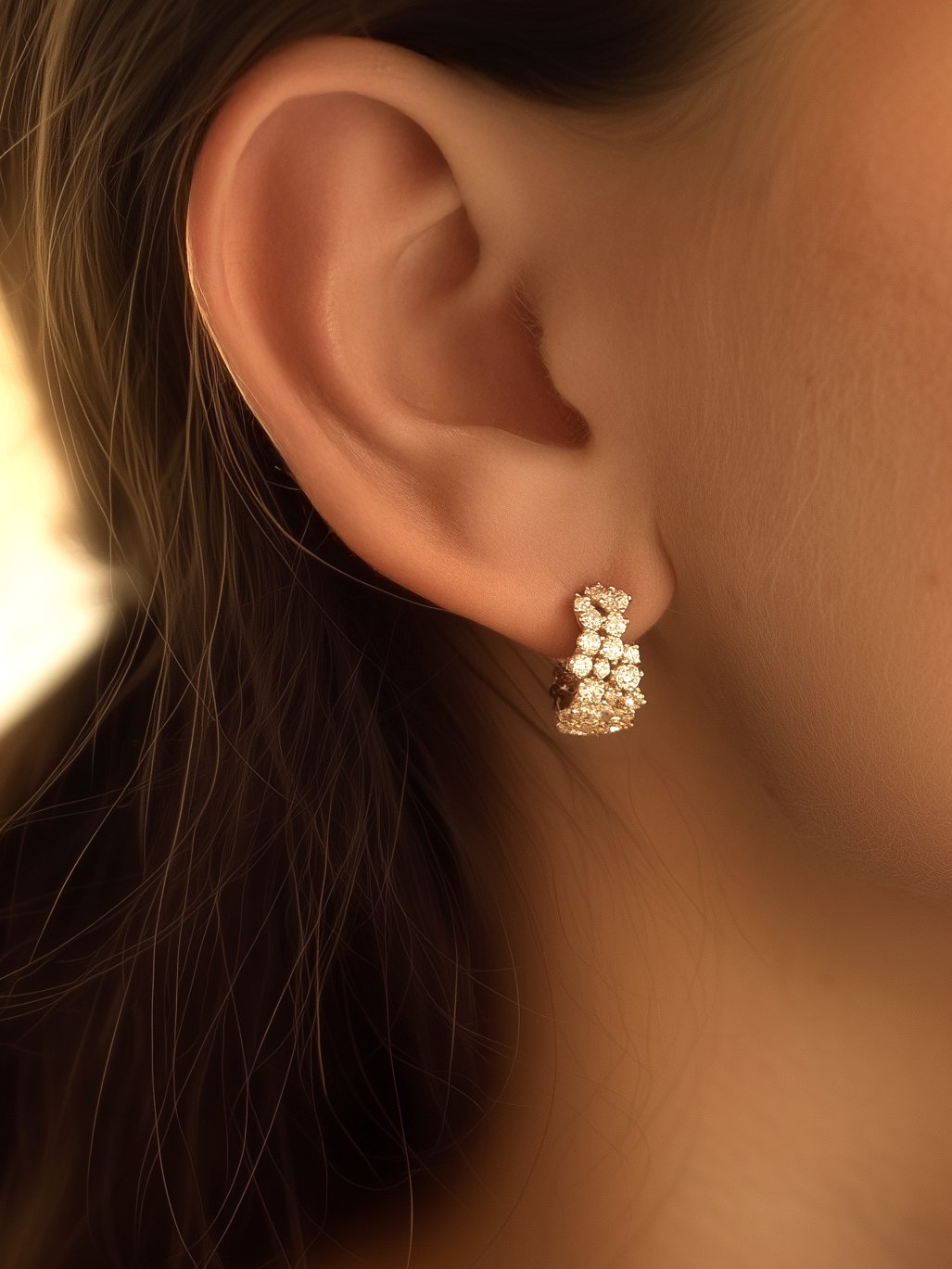 Créoles Courchevel 1 créoles fantaisie avec brillants pour femme - modèle courchevel, plaqué or - zoom