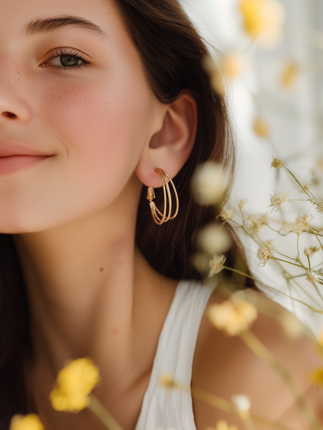 Fines créoles triples Opéra 2 Boucles d'oreilles triples dorées. Modèle Opéra