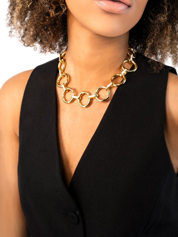 Collier anneaux dorés et blancs femme eyelet