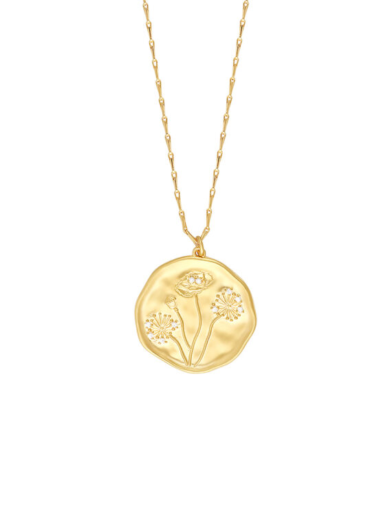 Collier long médaille fleurs poppy
