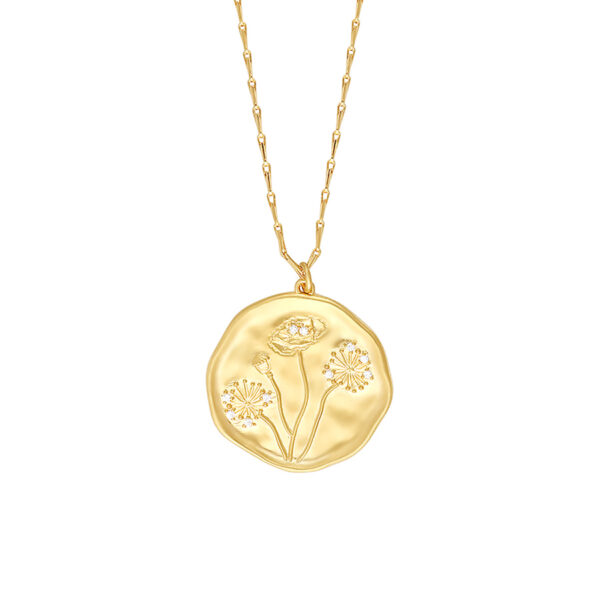 Collier long médaille fleurs poppy