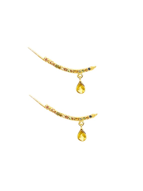Contours d'oreilles MADY - tourmalines et goutte citrine - plaqué or