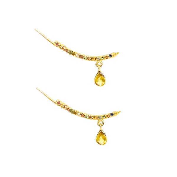Contours d'oreilles MADY - tourmalines et goutte citrine - plaqué or