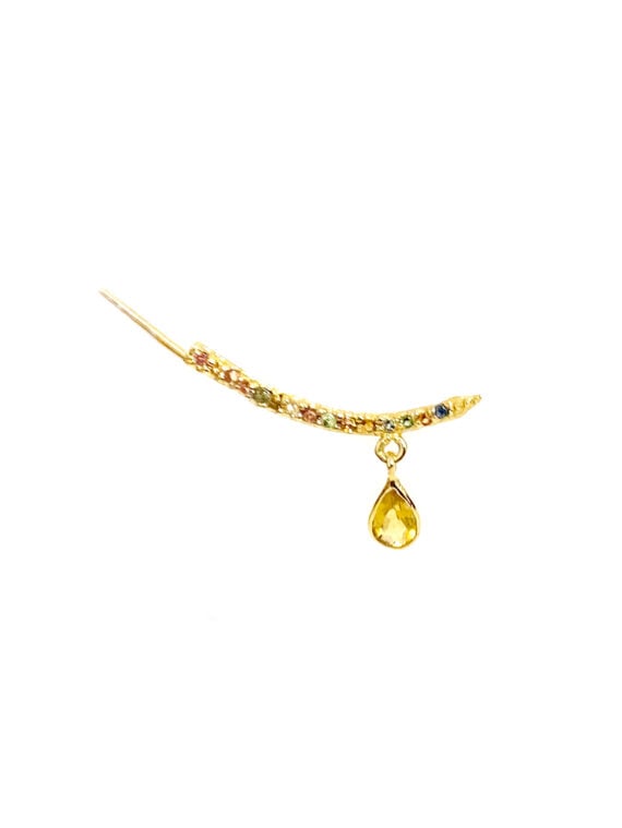 Contours d'oreilles MADY - tourmalines et goutte citrine - plaqué or - zoom