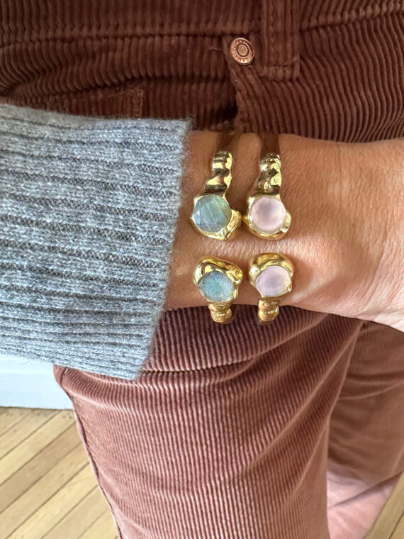 Jonc toi et moi labradorite. et Jonc toi et moi quartz rose - dorure à l'or fin