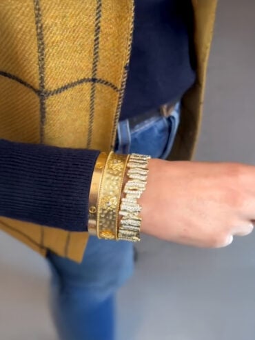 Jonc doré martelé et strass Séquoia