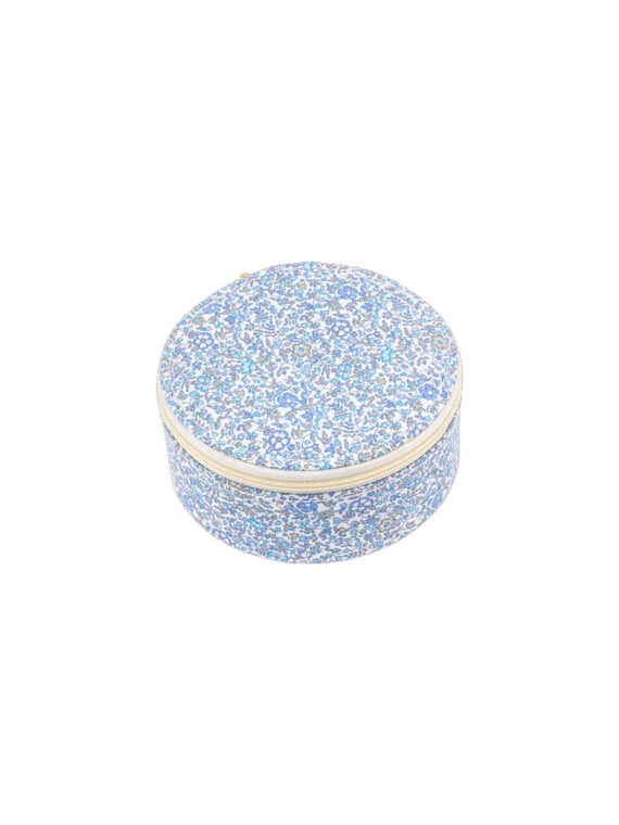 Petite boîte à bijoux ronde liberty fleurs bleues