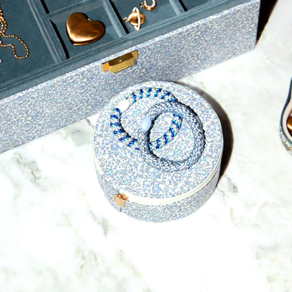 Lot De 2 écrins à Bijoux Vintage Avec Clé – Tissu Bleu Et Roue, Années 1950