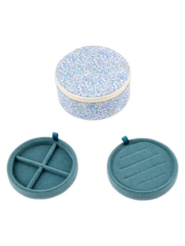Petite boîte à bijoux ronde liberty fleurs bleues