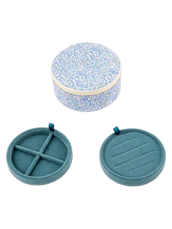 Petite boîte à bijoux ronde liberty fleurs bleues