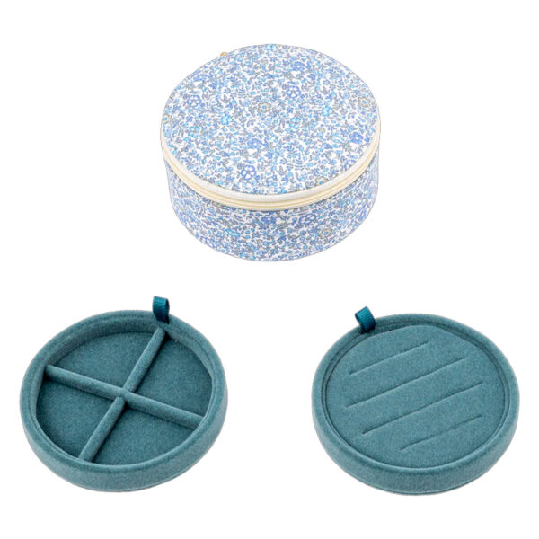 Petite boîte à bijoux ronde liberty fleurs bleues