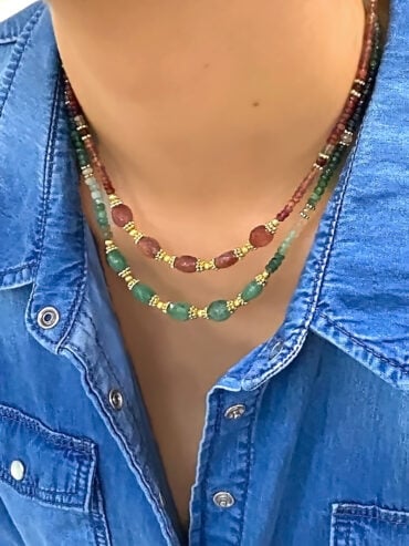 Collier eugenie rose et collier eugenie vert perles naturelles - femme