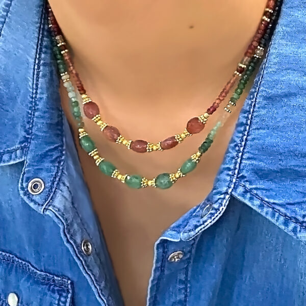 Collier eugenie rose et collier eugenie vert perles naturelles - femme