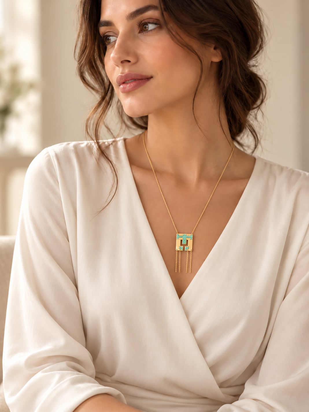 collier evening doré femme