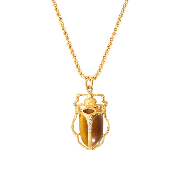Collier scarabée œil de tigre zoom