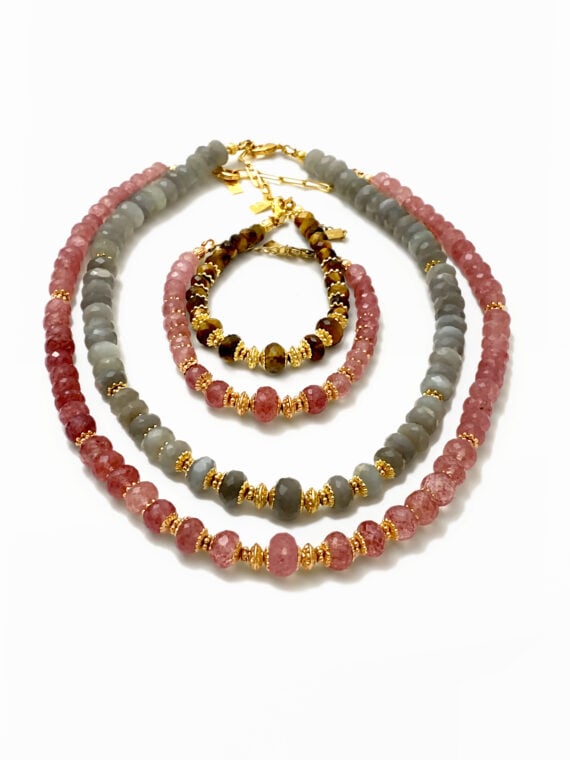 Collier pierre de lune grise ALBA et collier en pierres anturelles strawberry quartz rose ALBA - Bracelets ALBA également