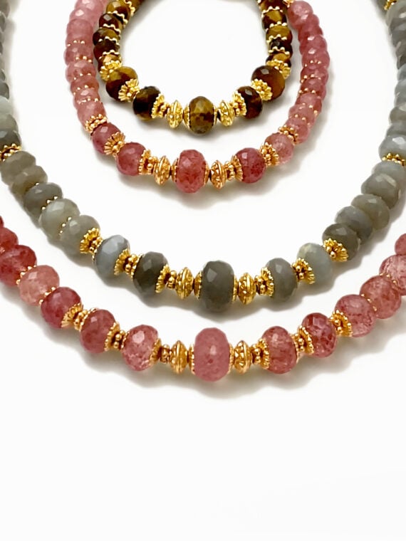 Collier pierre de lune grise ALBA et collier en pierres anturelles strawberry quartz rose ALBA - Bracelets ALBA également - zoom