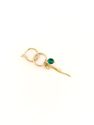 mono Boucle d'oreille dream pampille dorée et perle vert emeraude