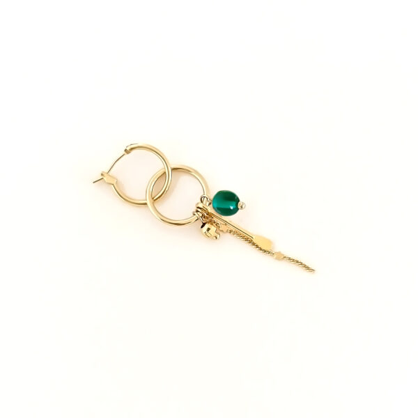 mono Boucle d'oreille dream pampille dorée et perle vert emeraude