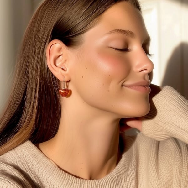 Boucles pendantes cœurs d'ambre - femme