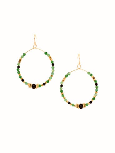 Boucles d'oreilles pendantes Victoria - multi pierres vertes et noires