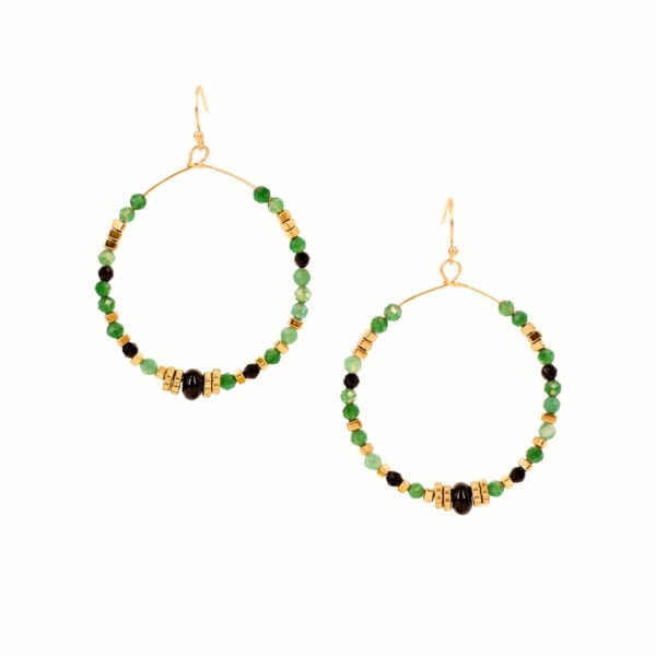 Boucles d'oreilles pendantes Victoria - multi pierres vertes et noires