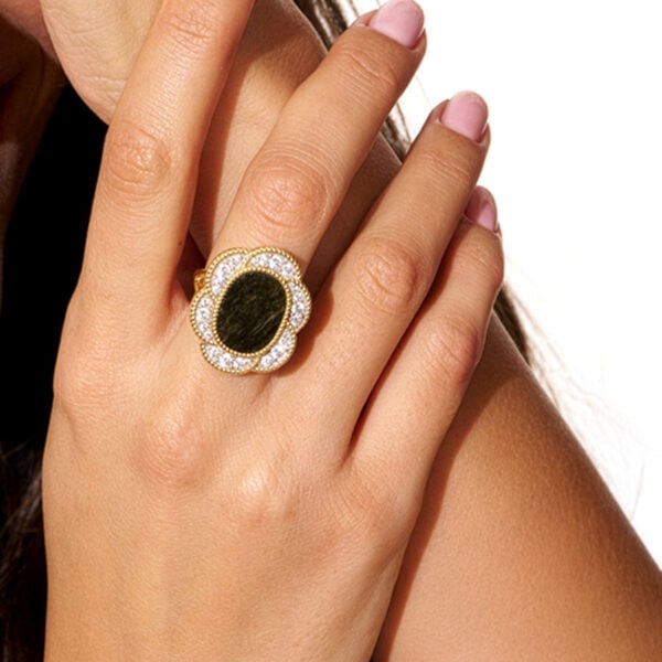 Bague fleur Esmée obsidienne dorée