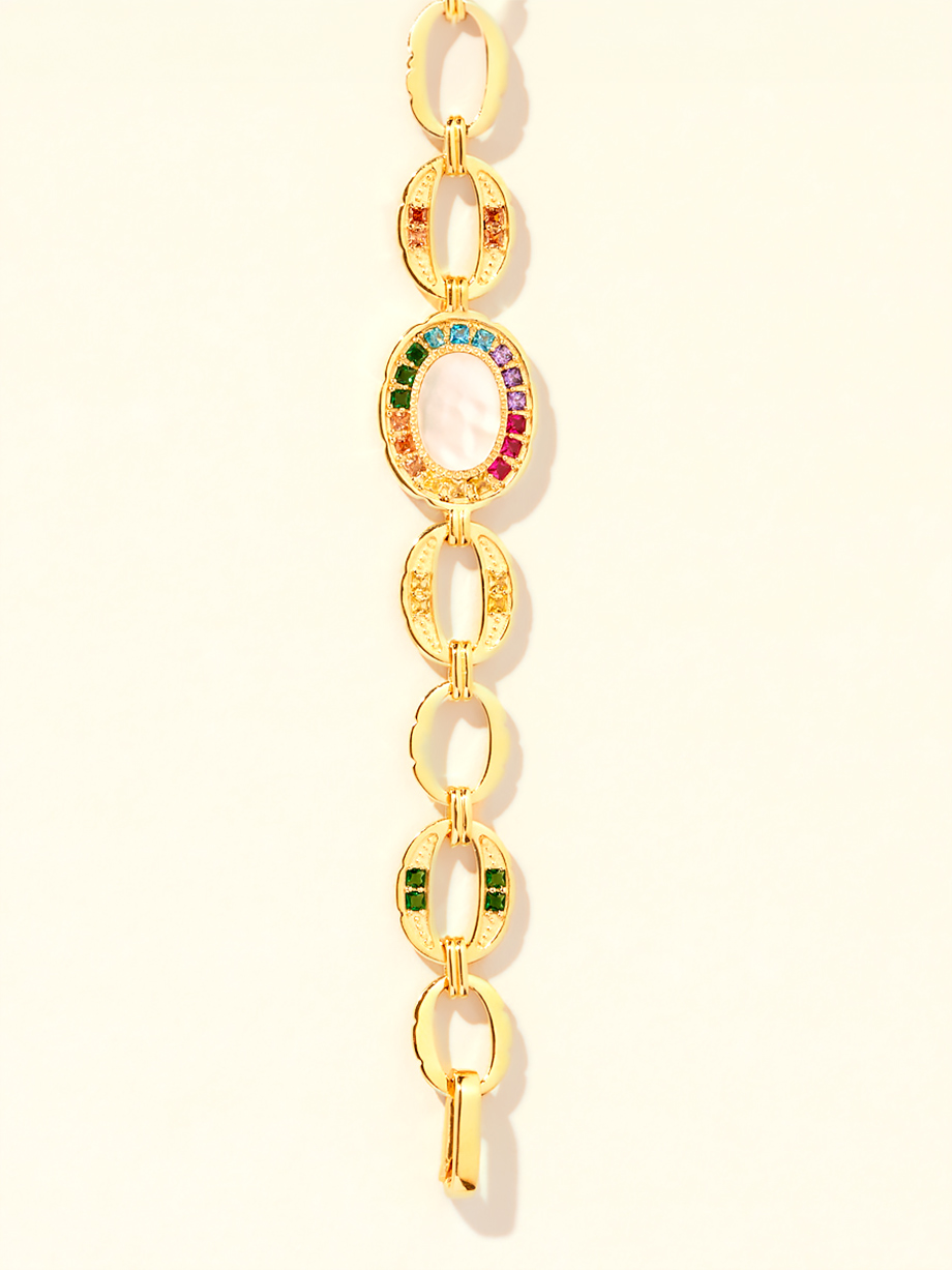 Bracelet Hera Nacre 2 Bracelet nacre Héra grands maillons dorés et zircons