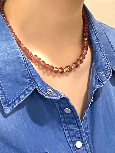 Collier en pierres naturelles Strawberry Quartz Alba