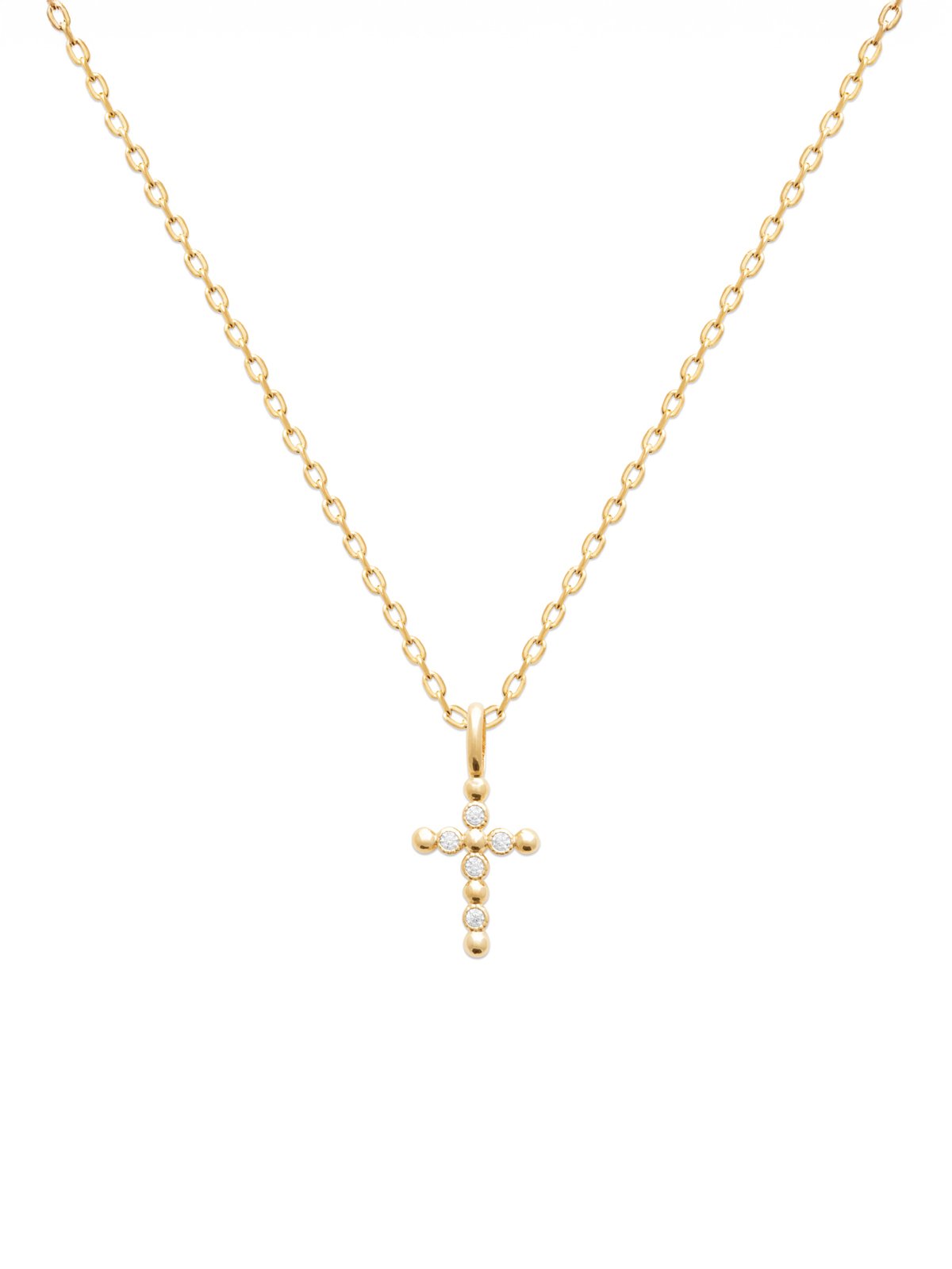 Collier croix plaqué or Allegra 3 Collier croix plaque or - modèle Allegra - Croix billes et brillants