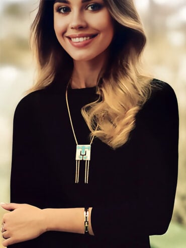 Collier evening doré et turquoise femme