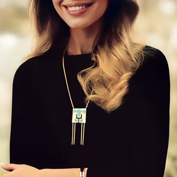 Collier evening doré et turquoise femme