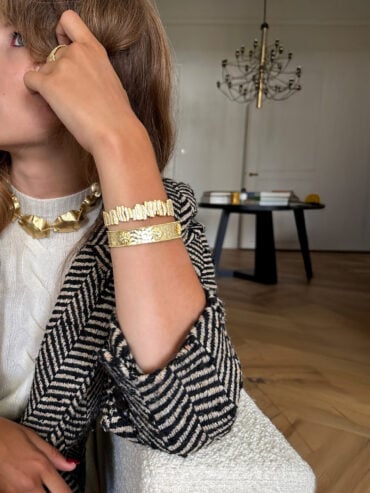 Jonc doré martelé et strass Séquoia